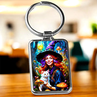 Porte Clé Sorcière Chat Champignon