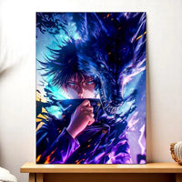 tableau manga Megumi sur toile illustration anime sombre bleu violet avec loup decor mural chambre fan