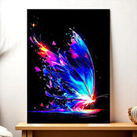 tableau papillon magique Les Bois d Aurore peinture numerique papillon bleu et rose lumineux sur fond noir