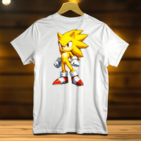 T-Shirt Super Sonic blanc avec illustration colorée du personnage Super Sonic sur le devant