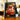 Tableau encadré : poupée rousse, chaton blanc, citrouille orange, décor automnal.
