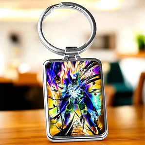 Porte-clés en métal avec image de Cell de Dragon Ball Z, aux couleurs vives et dynamiques.