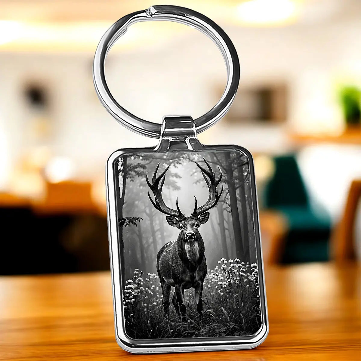 Porte Clé Cerf Noir et Blanc