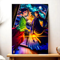 Tableau Carnet de l'Apothicaire par Les Bois d'Aurore illustrant deux personnages en kimono sous un ciel étoilé