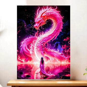 Tableau Dragon Chinois Rose