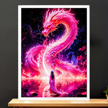 Tableau Dragon Chinois Rose