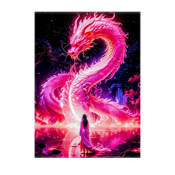 Tableau Dragon Chinois Rose