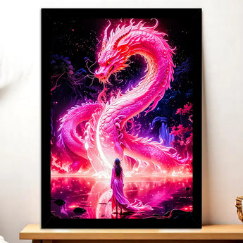 Tableau Dragon Chinois Rose