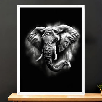 Tableau Elephant Noir et Blanc