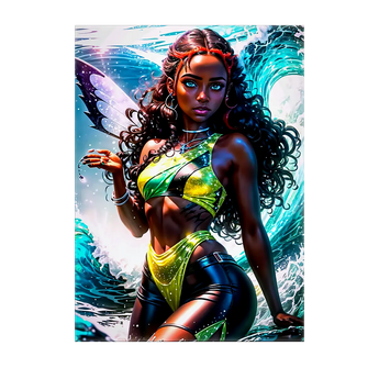 tableau Layla Winx Les Bois d'Aurore fée aquatique noire aux cheveux bouclés tenue verte vague océanique