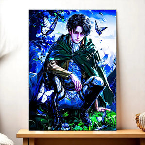 tableau manga Livai par Les Bois d Aurore décoration murale représentant un personnage sombre entouré de papillons et de feuillage