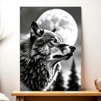 tableau loup monochrome portrait de loup regardant la pleine lune pour décoration murale Les Bois d Aurore
