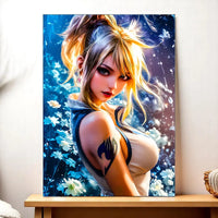 tableau Lucy Heartfilia portrait anime feminin lumineux sur toile pour decoration murale