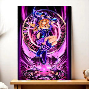 tableau magicienne des ténèbres manga Les Bois d'Aurore affiche violet noir personnage magique en pose dynamique