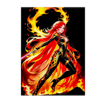 tableau manga femme guerrière Les Bois d Aurore peinture murale héroïne en armure flamboyante