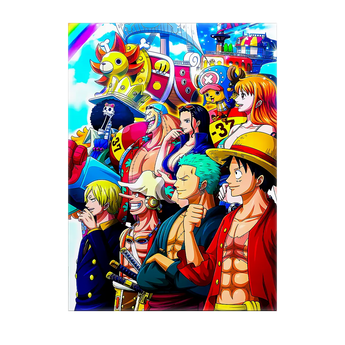 tableau mugiwara manga Les Bois dAurore montrant l equipage coloré de One Piece sur le Thousand Sunny