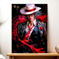 tableau Muzan Kibutsuji Les Bois d Aurore portrait anime sombre en couleurs vives rouge et noir