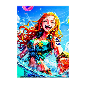 tableau Nami manga Les Bois d'Aurore toile colorée de Nami souriante en maillot floral sur fond marin