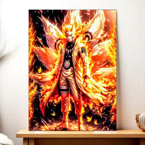 tableau Naruto Shippuden Les Bois d Aurore montrant Naruto en manteau lumineux entouré de flammes