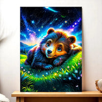 tableau ourson décoration murale Les Bois dAurore peinture colorée nuit étoilée pour chambre enfant