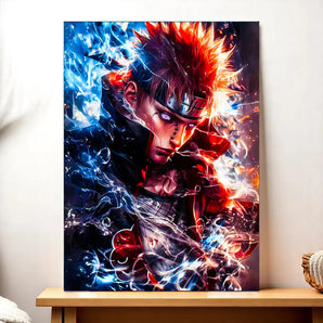tableau Pain manga Les Bois d Aurore poster personnage anime intense aux effets feu et glace vibrants