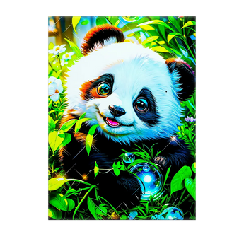 tableau panda décoratif coloré Les Bois dAurore panda mignon dans feuillage parfait pour chambre enfant ou salon