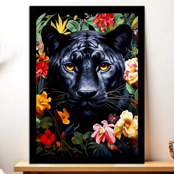 Tableau Panthère Fleurs