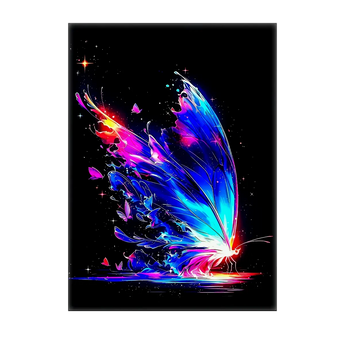 tableau papillon magique Les Bois d Aurore peinture digitale lumineuse bleu violet pour deco murale