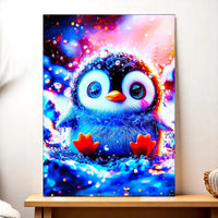 tableau petit pingouin colore sur toile par Les Bois d Aurore pingouin mignon dans eau lumineuse et vibrante