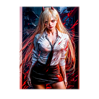 tableau manga femme puissante Les Bois d Aurore heroine blonde en chemise blanche taches de sang jupe cuir