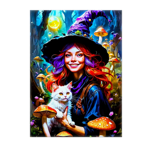 Tableau Sorcière Chat Champignon