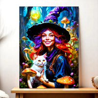 Tableau Sorcière Chat Champignon