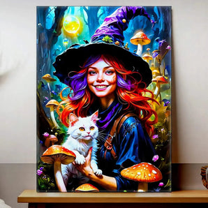Tableau Sorcière Chat Champignon