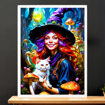 Tableau Sorcière Chat Champignon