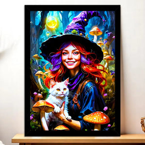Tableau Sorcière Chat Champignon