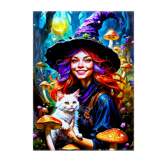 Tableau Sorcière Chat Champignon