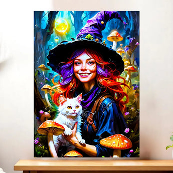 Tableau Sorcière Chat Champignon