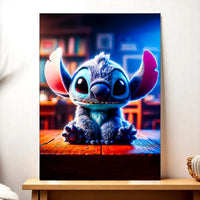 tableau Stitch dessin animé vibrant par Les Bois d Aurore illustration colorée encadrée pour chambre enfant ou salon