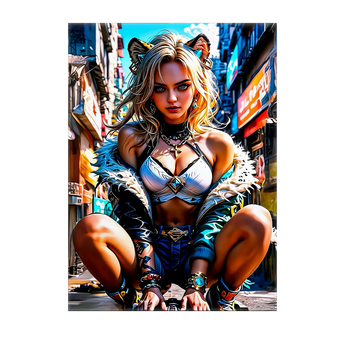 tableau personnage manga Les Bois dAurore jeune femme blonde oreilles de chat en tenue urbaine colorée