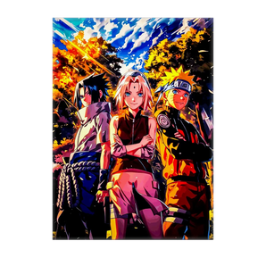 tableau Naruto équipe 7 affiche Naruto Sasuke Sakura en pose de trio coloré pour décoration murale style anime