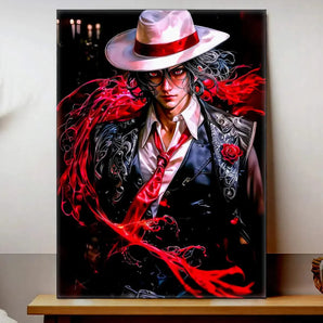tableau Muzan Kibutsuji Les Bois d Aurore portrait anime sombre en couleurs vives rouge et noir