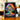 Tableau encadré d'un arbre multicolore sur fond noir.