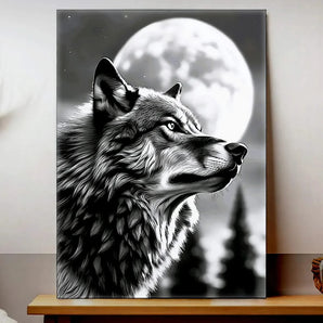 tableau loup monochrome portrait de loup regardant la pleine lune pour décoration murale Les Bois d Aurore