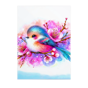 tableau oiseau dessin coloré sur branche de fleurs impression artistique Les Bois d Aurore pour décoration murale
