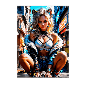 tableau personnage manga Les Bois dAurore jeune femme blonde oreilles de chat en tenue urbaine colorée