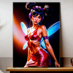 tableau Musa Winx décoration murale Les Bois dAurore fée moderne aux écouteurs ailes bleues tenue rouge brillante