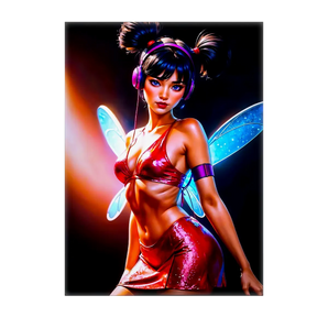 tableau Musa Winx décoration murale par Les Bois d Aurore montrant une fée moderne en tenue rouge ailes bleues