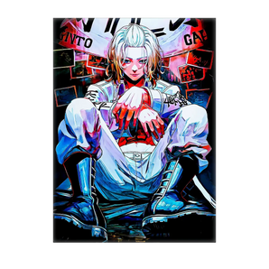 tableau manga Mikey poster Mikey assis en pose confiante couleurs vives details vibrants pour deco murale