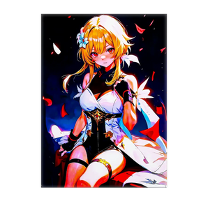 tableau manga lumineux Les Bois dAurore heroine anime blonde en tenue blanche et noire petales et eclairage LED pour deco murale