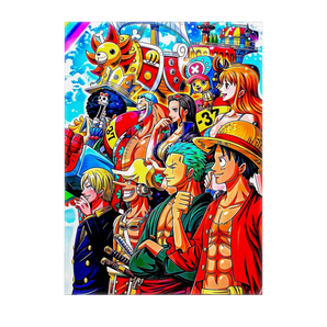 tableau mugiwara manga Les Bois dAurore montrant l equipage coloré de One Piece sur le Thousand Sunny